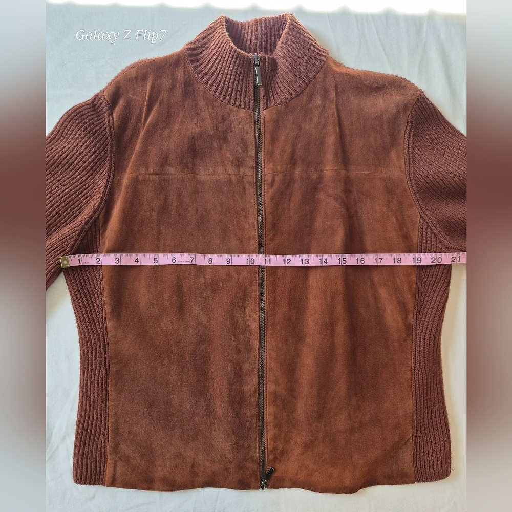 Valerie Separates Leather & Merino Wool Mixed Media Zip Jacket - Brown - XL - Picture 3 of 8